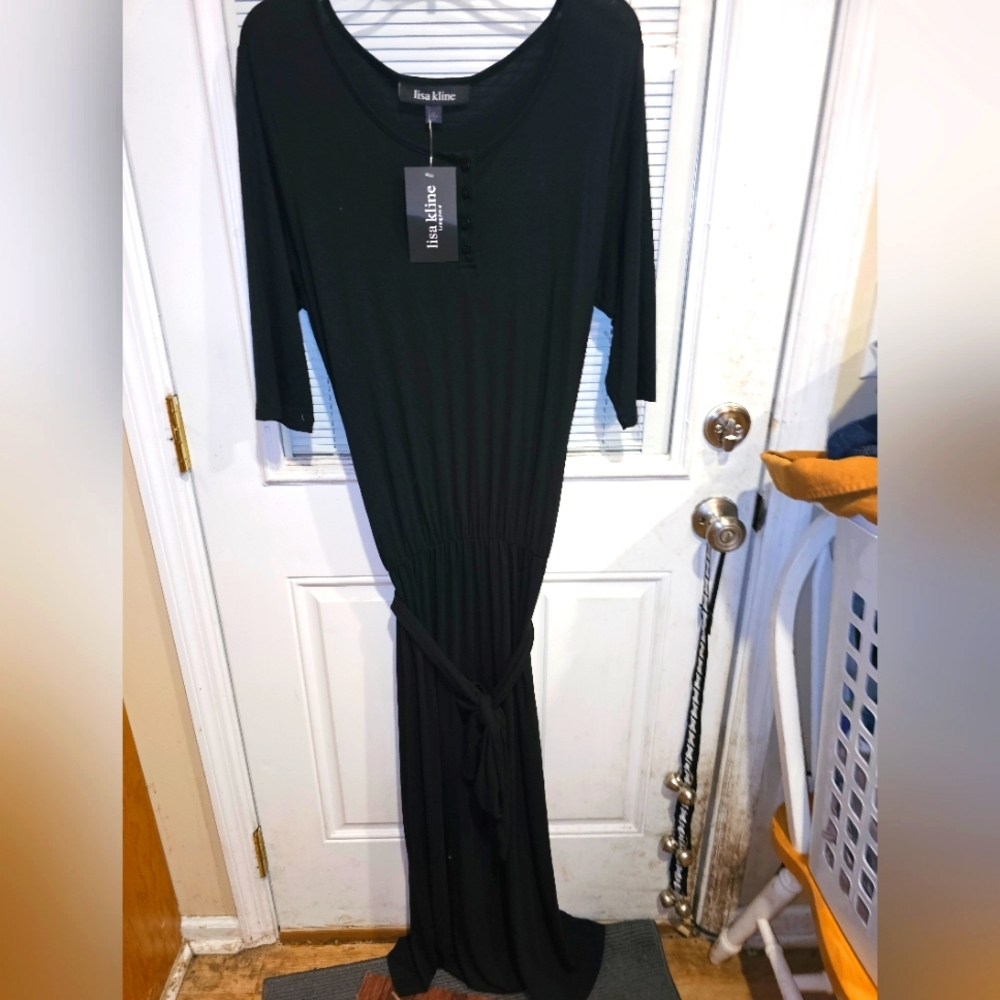 Black lisa kline rayon maxi 3/4 sleeve bnwt